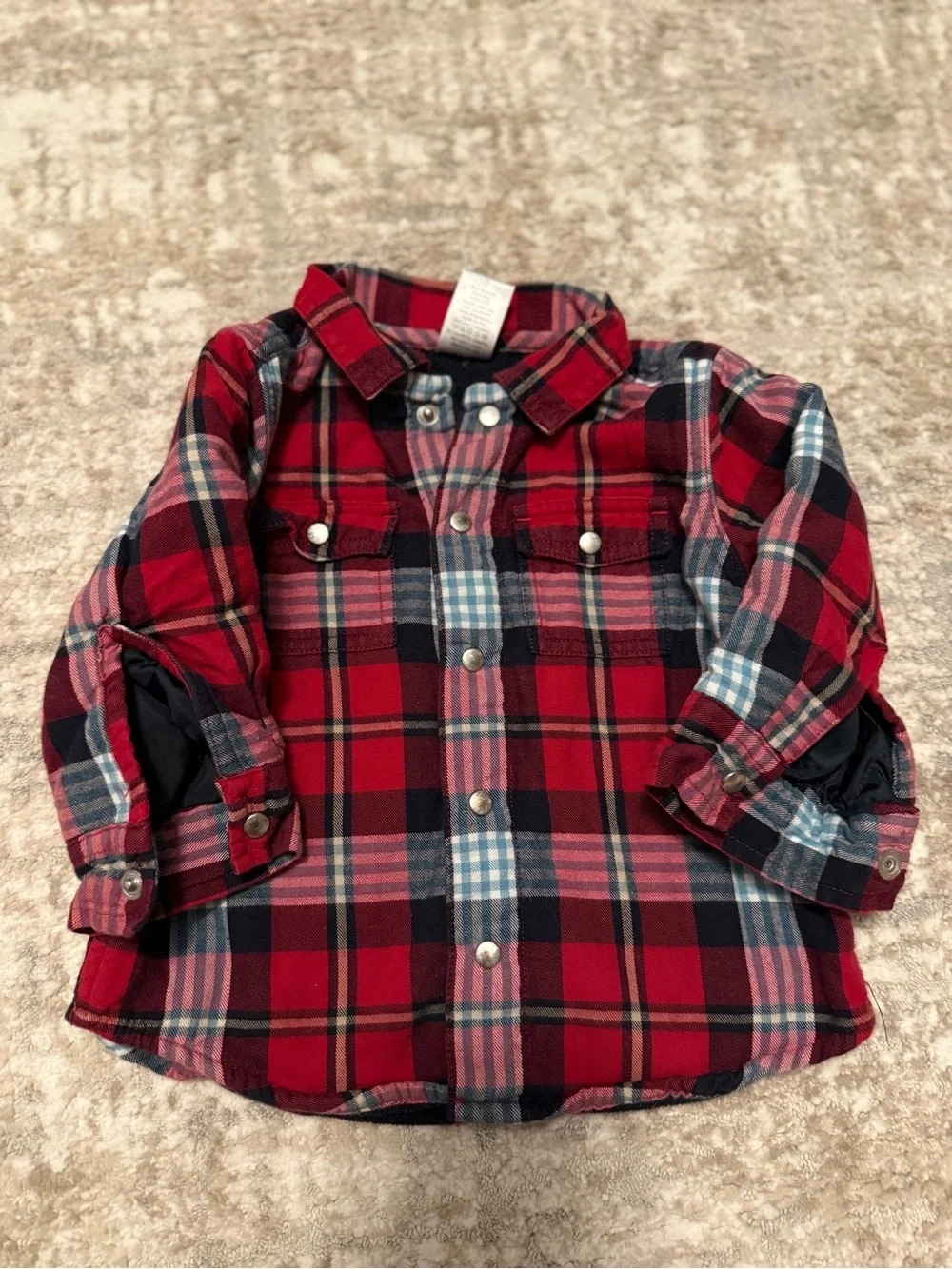 Gymboree Red & Navy Plaid Snap-Front Button-Down Shirt fleece lined size 12/18M
